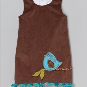 Corky's Kids | Brown & Turquoise Bird Corduroy Jumper -Size 6